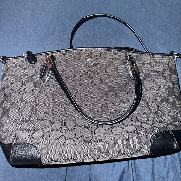 Coach Handbags - Coach Outline Signature Kelsey satchel in black canvas with black leather trim